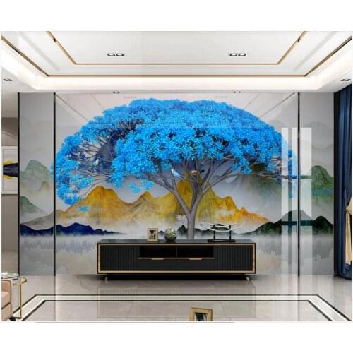 Custom photo mural 3d wallpaper Blue trees in the distant mountains home decor living room wallpaper for walls 3 d in rolls