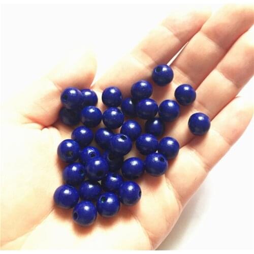 Hot Sell 10mm Wooden Beads Round Ball Wood Loose Spacer Beads For DIY Jewelry Necklace Making 100Pcs/Set Blue