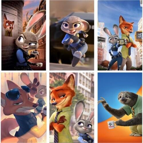 Disney Anime Zootopia Canvas Art Paintings Cartoon Animals Fox Rabbit Poster and Print Wall Art Picture Cuadros Home Decoration