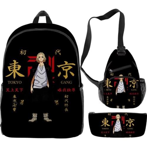 Tokyo Revengers merch 3D Backpack Set 3 Pieces Lightweight School Bag 3D Printed Chest Bag Pencil Case