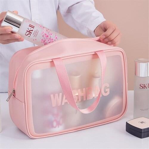 Korean Portable Travel Transparent Wash Bag Cosmetic Bag PU Waterproof Storage Bag Large Capacity Makeup Pouch Organizer