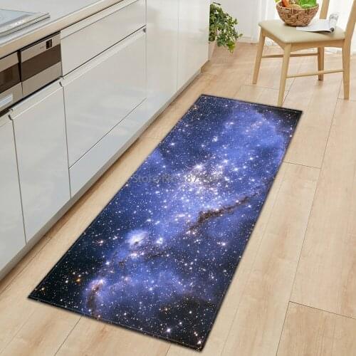 Kitchen Carpet Entrance Doormat Waterproof 3D Cosmic Starry Sky Pattern Home Bedroom Floor Mat Hallway Bathroom Anti-Slip Rugs