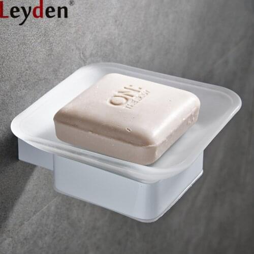 Leyden Whitened Finish Glass Soap Dish With Stainless Steel Holder Wall Mounted Toilet Soap Holder Box Bathroom Accessories
