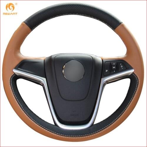 MEWANT Black Brown Genuine Leather Car Steering Wheel Cover for Buick Excelle XT GT Encore Opel Mokka Interior Accessories Parts