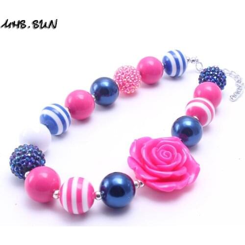 MHS.SUN Children Kids Beads Chunky Necklace With Flower Cute Design Girls Baby Bubblegum Chunky Necklace Handmade Jewelry New