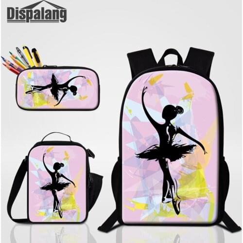 Cute Ballet Printing School Backpack For Girls 3 PCS Bags Set Children Food Bags For Lunch Students Pencil Case Female Schoolbag