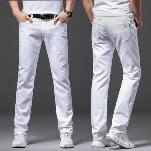 Fashion Casual Classic Style Slim Trousers Male Brand Advanced Stretch Pants for Four Seasons Comfortable White Denim Men Jeans