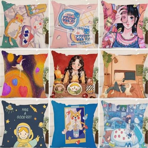 Cartoon beautiful anime girl drifting bottle animal pillowcase cushion cover sofa car home bedroom decoration