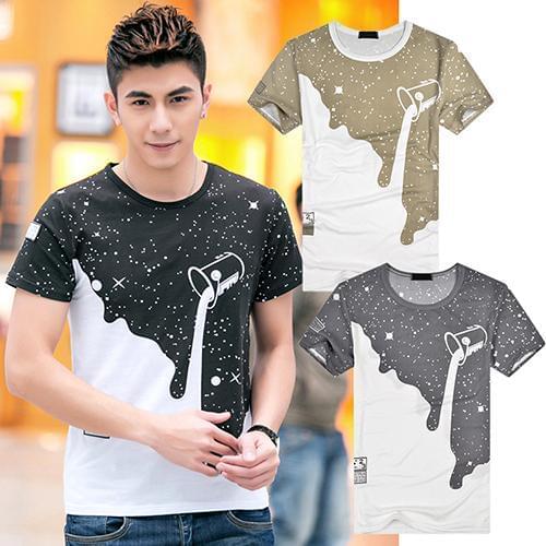2019 Men Fashion Summer Milk Poured Pattern Inverted Milk 3D T shirt Printed Short Sleeve Round Neck Slim casual T-shirt hot