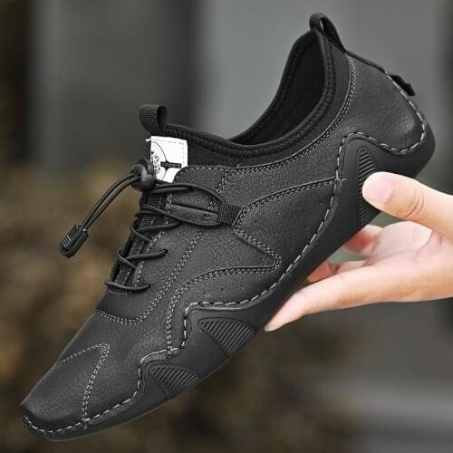 Mens Split Leather Casual Shoes Plus Size Flats Shoes Comfortable Sports Shoes Non-Slip Wear-Resistant Loafers Driving Shoes