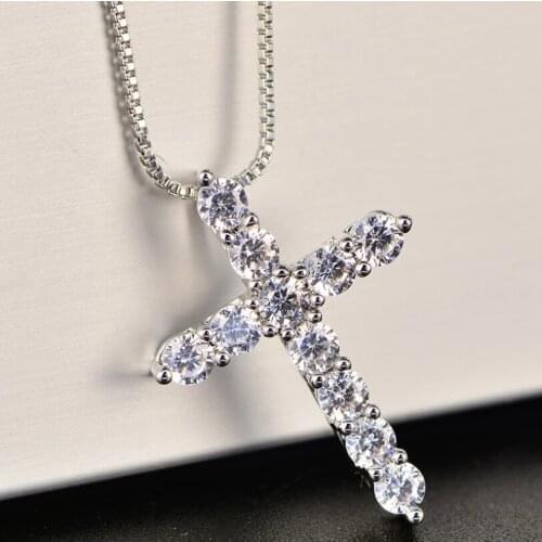 Silver color necklace jewelry women wedding fashion Cross CZ crystal Zircon stone pendant necklace Christmas gift