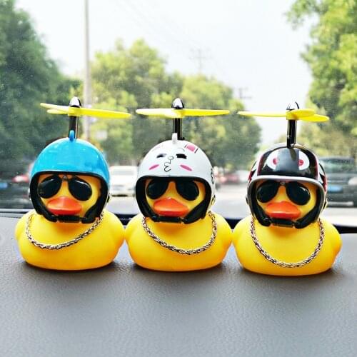 Rubber Duck Toy Car Ornaments Yellow Duck Car Dashboard Decorations Cool Glasses Duck with Propeller Helmet