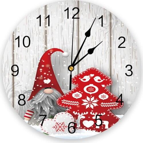 Christmas Gnome Wood Grain Snow Creative Wall Clock For Home Office Decoration Living Room Bedroom Kids Room Hanging Watch