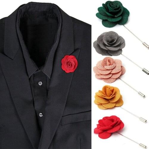 Handmade Flower Brooch Pin Badge Fabric Camellia Flower Lapel Accessories For Shirt Collar Mens Suit