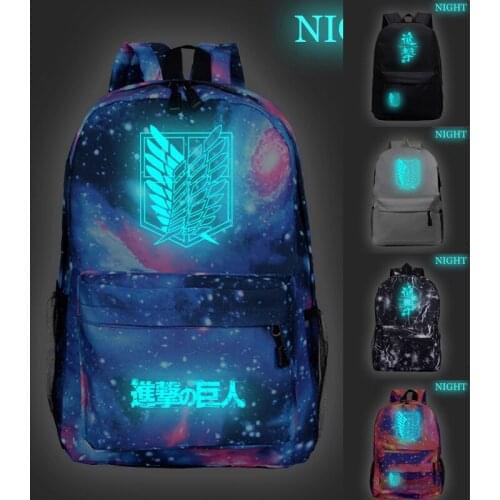 Attack on Titan Action Figure School Bag For Teenagers Luminous Backpack Men Cartoon Travel Nylon Shoulder Bags glow in the dark
