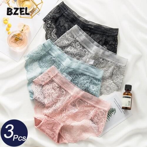 BZEL 3Pcs/lot Sexy Womens Lace Panties Set Underwear Transparent Briefs Low Waist Seamless Female Panty Comfort Women Intimates