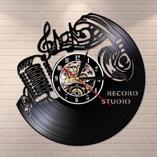 Music Art Vintage Clock Watch Rock Music Notes Wall Art Treble Clef Vinyl Record Wall Clock n Roll Headset Microphone Wall Light