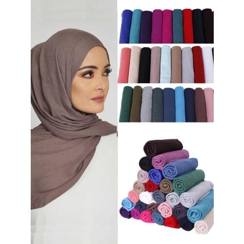 180X80cm Plain Cotton Jersey Hijab Scarf Muslim Shawl Solid Color Stretchy Soft Turban Head Wraps For Women Headscarf Scarves