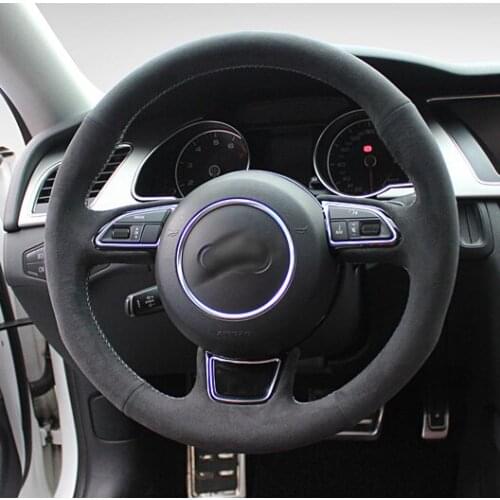 Real Alcantara suede hand-sewn steering wheel cover suitable for Audi A4L Q5 A6L A5 A3 Q7 A8L Premium Grip Cover Car goods