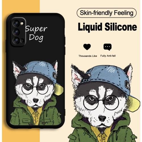 ASINA Liquid Silicone Case For OPPO Reno 5 4 3 2 Pro Shockproof Cool Cartoon Cover Bumper For Realme X7 Find X3 X2 Lite Dog Capa
