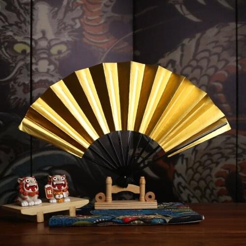 Gold Folding Japanese Paper Fan Decorations Bamboo Vintage Hand Held Fan Personalized Wentylator Japanese Decoration Home AA50SZ