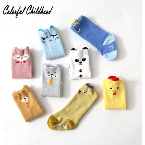 1 Pairs Kawaii Girls Boys Sock Cartoon Animals Sock Fox Cat Bera Chick Pattern Kids Socks Newborn Toddler Baby Long Socks