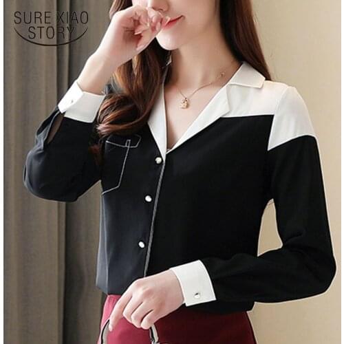 2021 Spring Fashion Korean Elegant Clothing OL Long Sleeve Chiffon Blouse V-neck Spiced Shirts Women Blusas Ladies Tops 8476 50