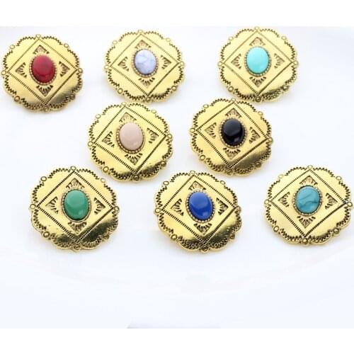 3pcs/lot 30MM Retro Zinc Alloy Charms Pendant Round Flowers Golden Decorative Concho Button For DIY Jewelry Accessories