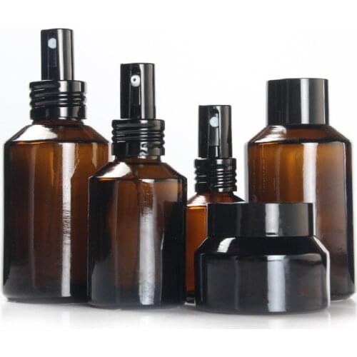 30-100ml Brown Glass Empty Lotions Pump Bottle Refillable Bottles Vial for Essential Oil Glass Container Cosmetic Cream Bottles