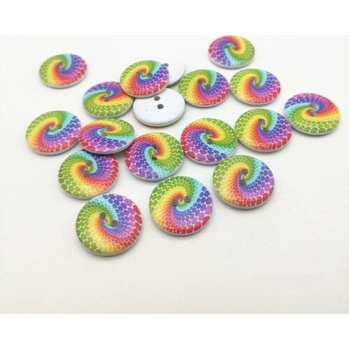 50pcs 20mm Wood Buttons 2 Holes Round Mixed Pretty Peacock Flower Painted Sewing Embellishments DIY Crafts