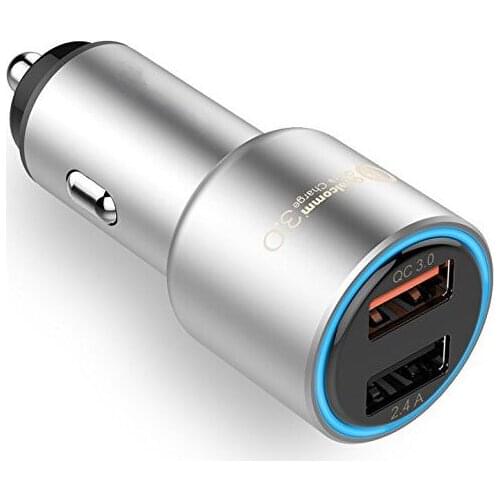 Car Charger Metal Casing Dual USB Ports 2.4A Max 5V 14QC3.0