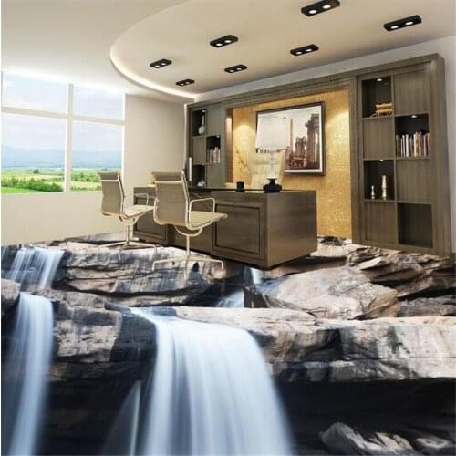 Beibehang floor tiles Waterfall stone 3d floor photo wallpaper vinyl flooring Self-adhesive bedroom wallpaper 3d pvc flooring