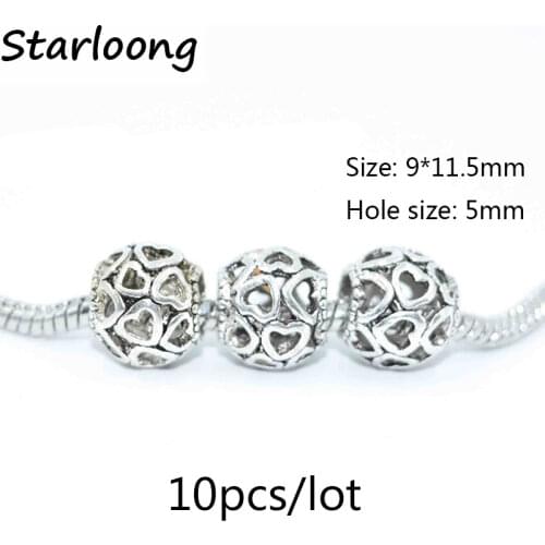 10pc Fashion jewelry accessories round zinc alloy Murano Heart European charm spacer Beads Diy Charms Fit Bracelets & Bangles