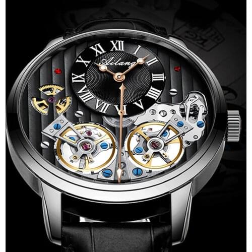 2 Tourbillon Rotate Watch Men Automatic Mechanical Watches Black Steel case Skeleton Man Clock Mens Watch Top Brand Luxury