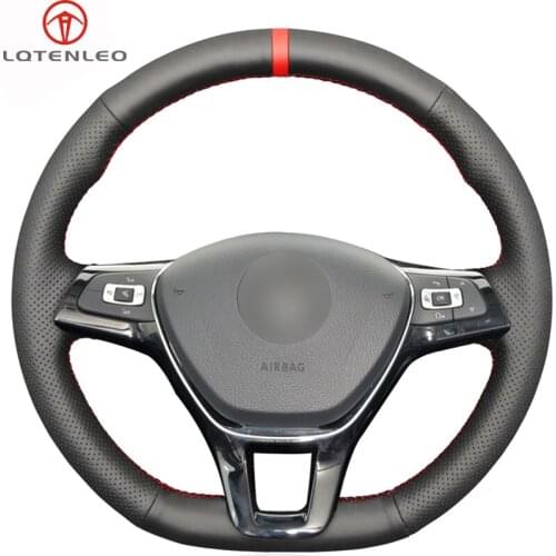 Black Genuine Leather Car Steering Wheel Cover For Volkswagen VW Golf 7 Mk7 New Polo Passat B8 Tiguan Sharan Jetta Arteon