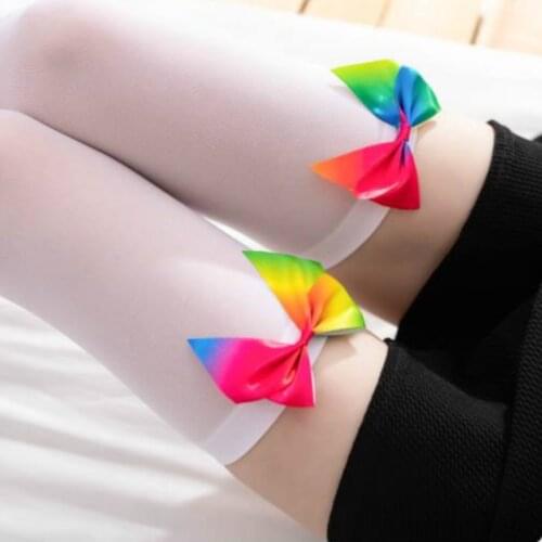 Colorful Bow Stockings Women Dress Wear Cute Stockings Lolita Girls Long Socks Summer Japanese Style Kawaii Black White Stocking