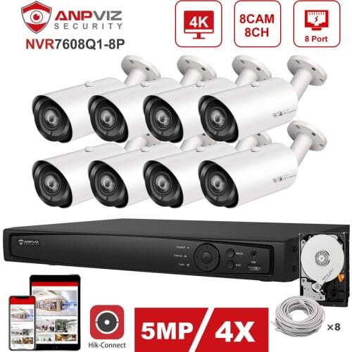 Hikvision OEM 8CH 4K NVR 4/6/8pcs 5MP 4X IP Camera POE IP Security System Kit Audio Indoor/Outdoor Plug & Play HDD Optional