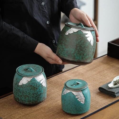 Chinese Ceramic Tea Caddy Household Moisture-proof Storage Box Creative 450ml Sealed Jar Living Room Coffee Table Decoration