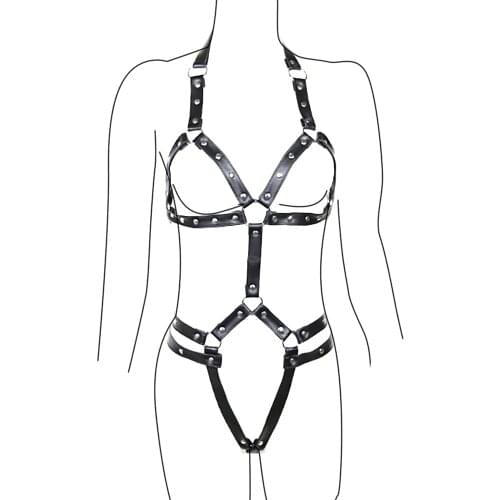 Adult Games PU leather Harness Stocking Belts For Women BDSM Bondage Fetish Slave Exposed Breast Chastity Belt SM Sex Products