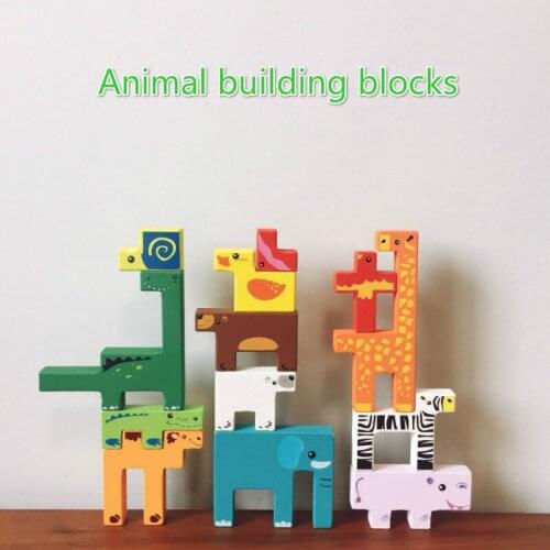 Creative Wooden Animal Building Blocks Color Recognition Stacking High Spelling Baby Early Education Educational Toys Gift
