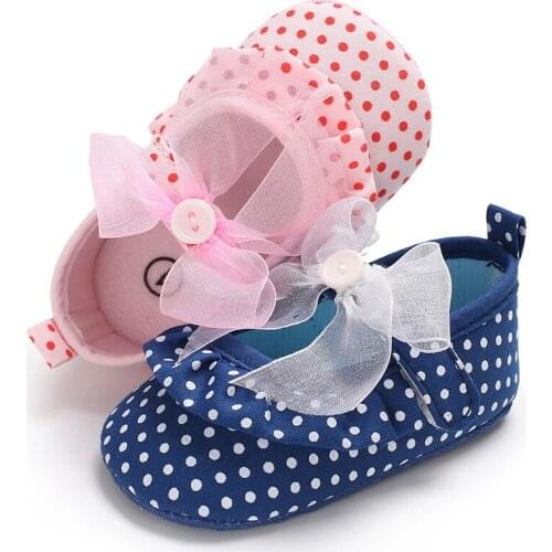 Baby Girls Soft Canvas Polka Dot Bowknot Shoes New Toddler Newborn Elastic Princess Anti-Slip Shoes First Walkers