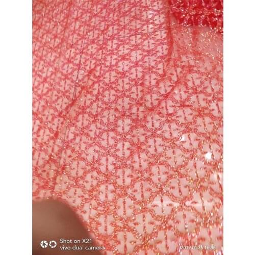 Red color Newest BZL-7.0315 african tulle mesh fabric sparkly glued glitter sequins lace fabric for party dress