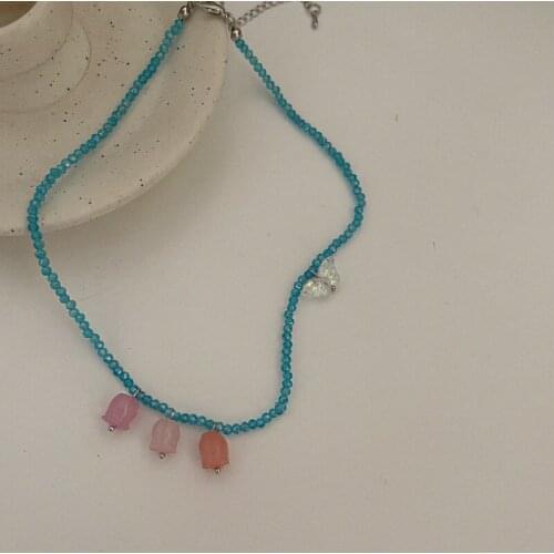 Origin Summer Sweet Arcylic Flower Butterfly Chokers Necklace for Women Ladies Blue Color Beaded Necklace Jewelry Birthday Gifts