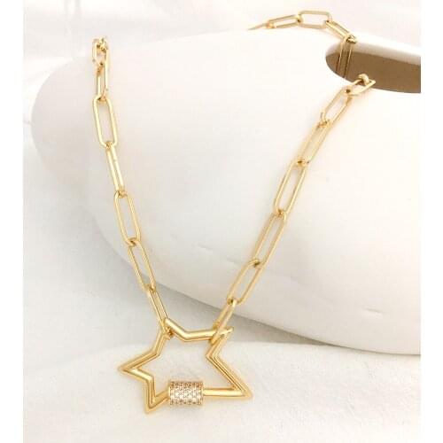 Monlansher Gold Color Star Carabiner Chain Necklace Micro Pave Cubic Zirconia Pendant Necklace for Women Minimalist Necklaces
