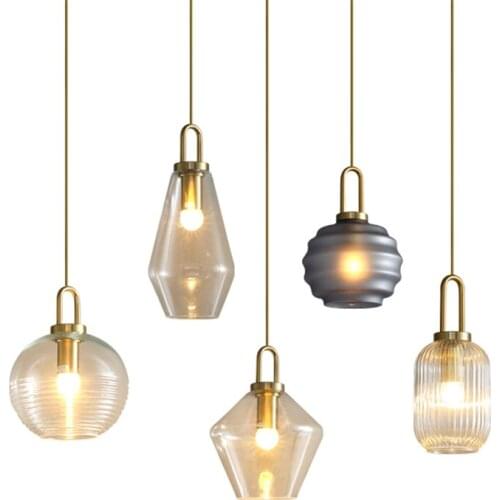 Restaurant Grey Corrugated Glass Pendant Lights Modern Living Room Lantern Pendant Lamps Bar Dining Room Hanging Lights Lighting