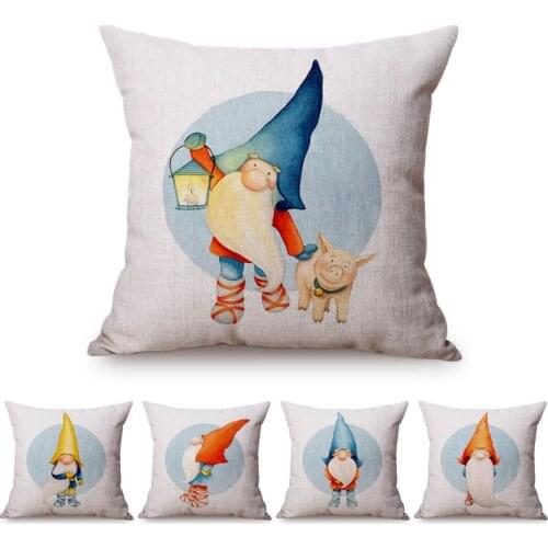 Christmas Watercolor Cartoon Santa Claus Festival Home Decor Sofa Cushion Cover Cotton Linen Kids Gift Cute Throw Pillow Cover