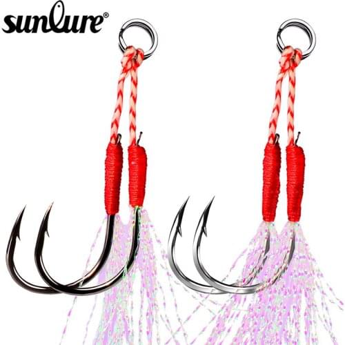 Sunlure 50pcs/lot Fishing Hooks Barbed Circle Carp Hooks With Thread Feather Roped Jigging Fishing Hooks Fly Fishing Tackle