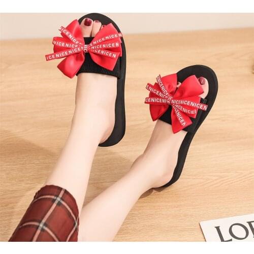 New Sandals Bowknot Design Flat Slippers Platform Flip Flops Flower Slope Heel Beach Shoes Beach Slippers шлепки женские