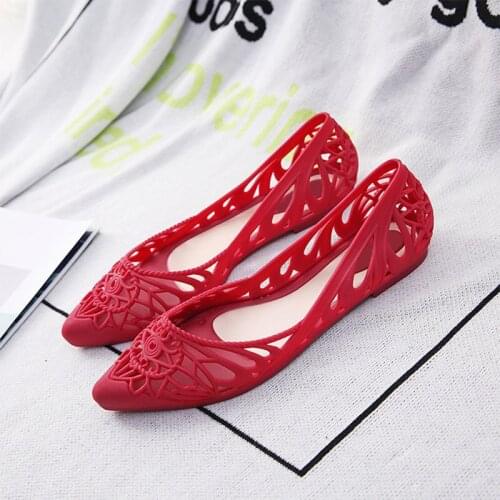 Summer Women Sandals PVC Casual Flat Shoes Woman Hollow Out Pointed Toe Slip On Comfortable Ladies Jelly Shoes Female Shallow