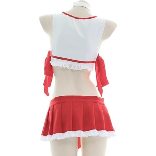 Sexy Little Witch 2PCS Improved Underwear Suit Lovely Lace-Up Bell Bow Private Nightdress Miniskirt Pajamas Set Xmas Suit